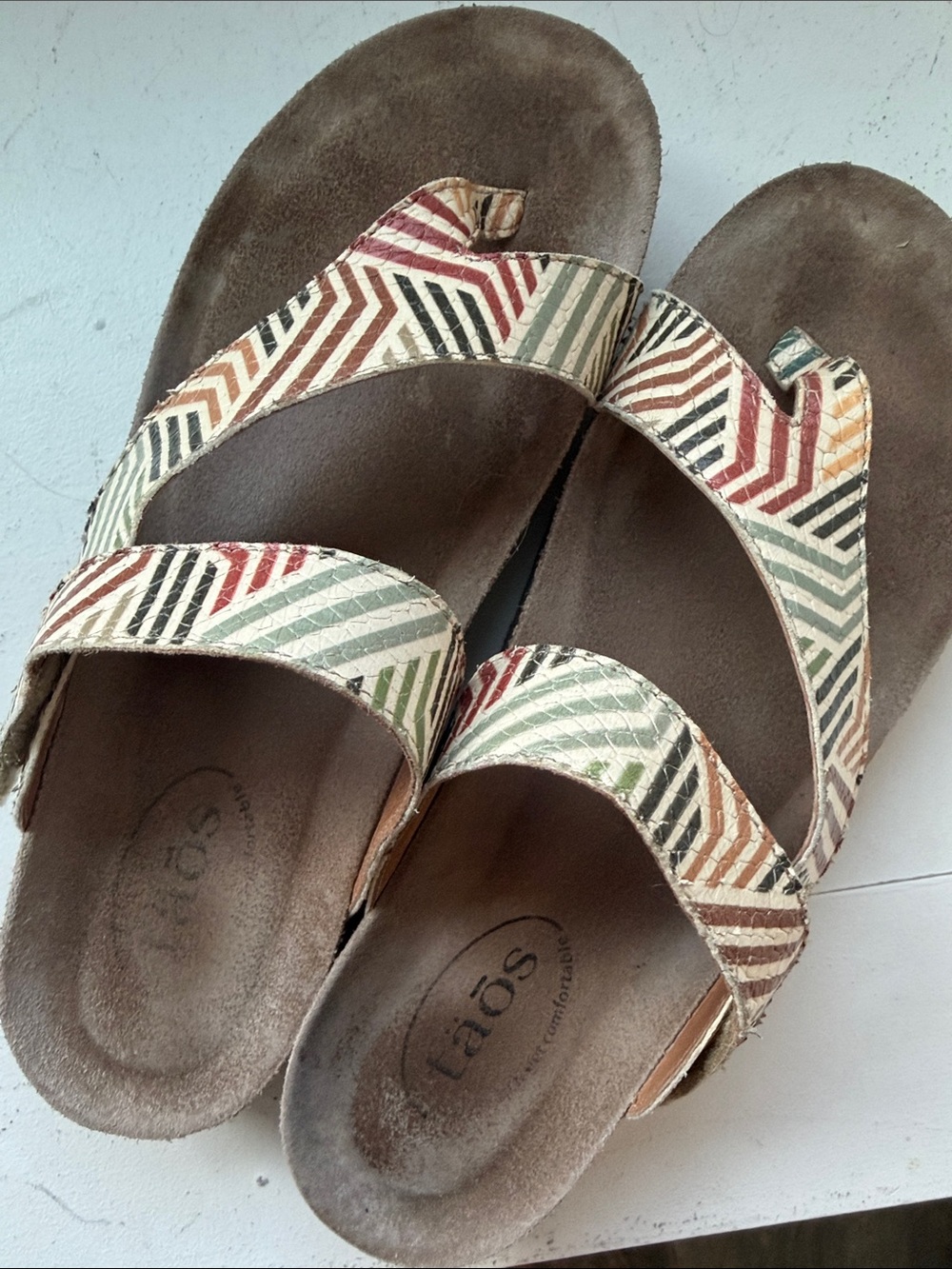Taos Footwear Multicolor Chevron Strappy Slide Sandals - Women's